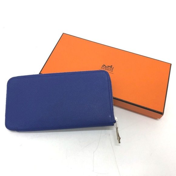 HERMES Azap Long Silk-In Zip Around Long Wallet Epsom Blue Based - Picture 6 of 11